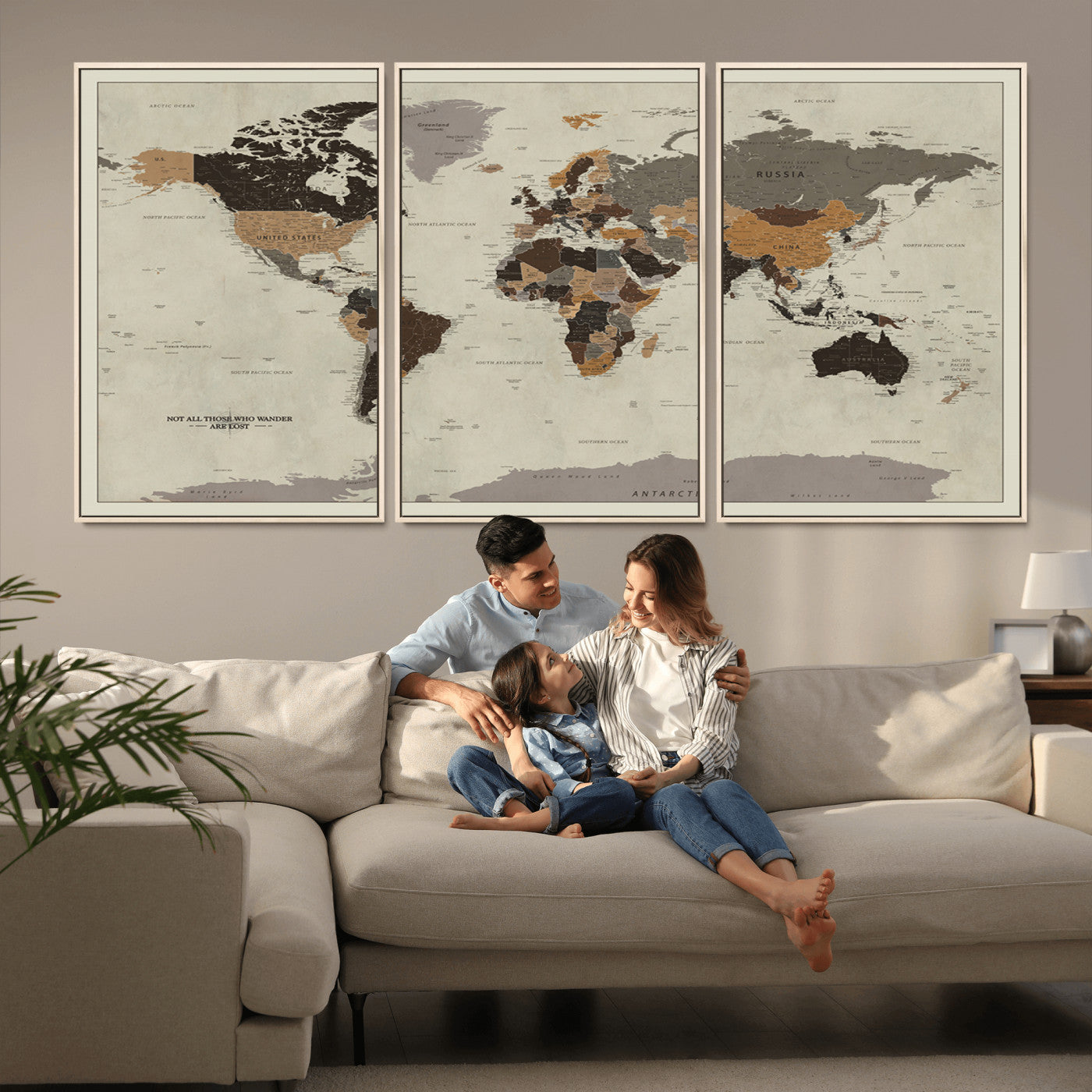 MGV-FC-60X30-3P - Push Pin World Map Canvas Print – Framed Wall Art for Couples to Track Their Travels – Anniversary