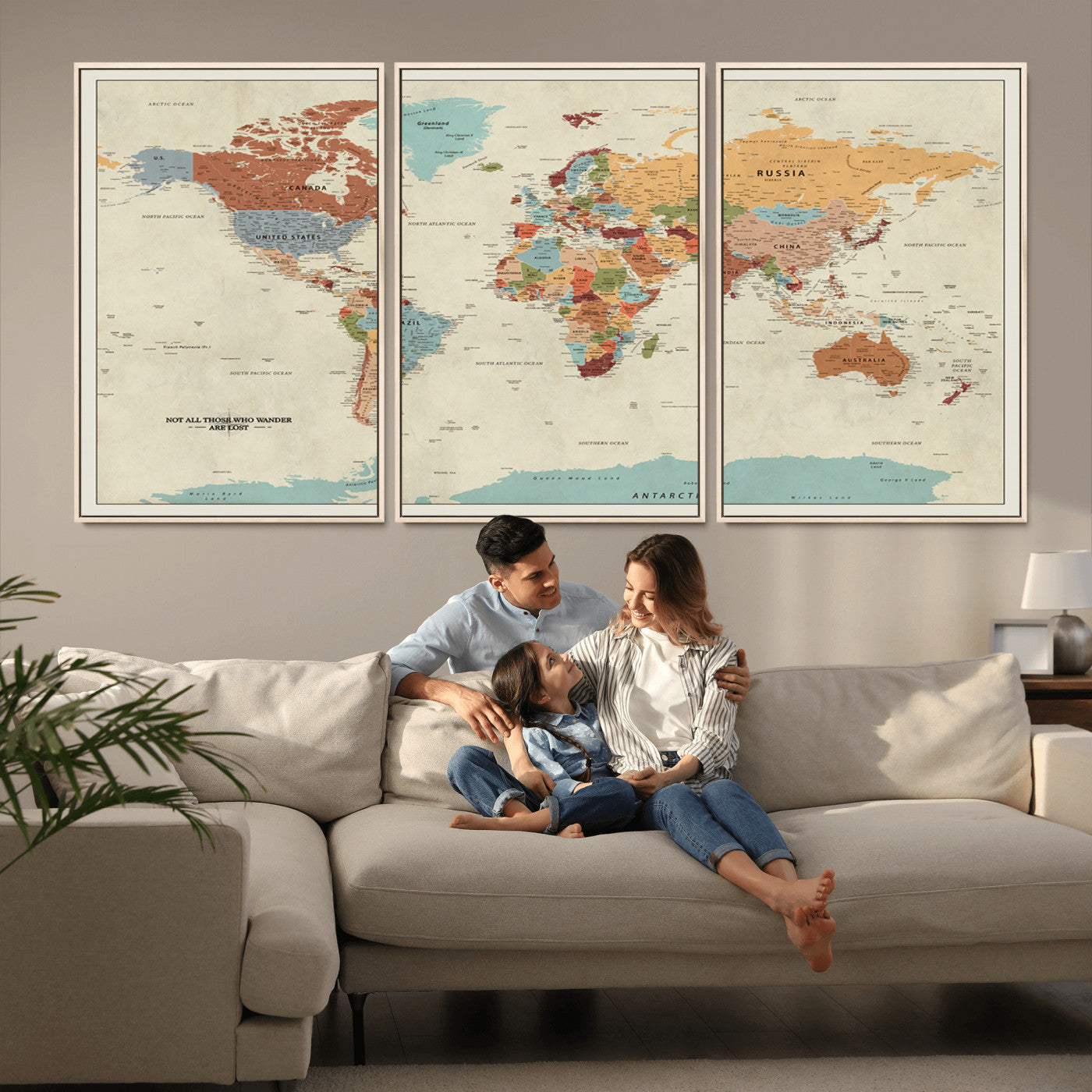 MGV-FC-60X30-3P - Push Pin World Map Canvas Print – Framed Wall Art for Couples to Track Their Travels – Anniversary