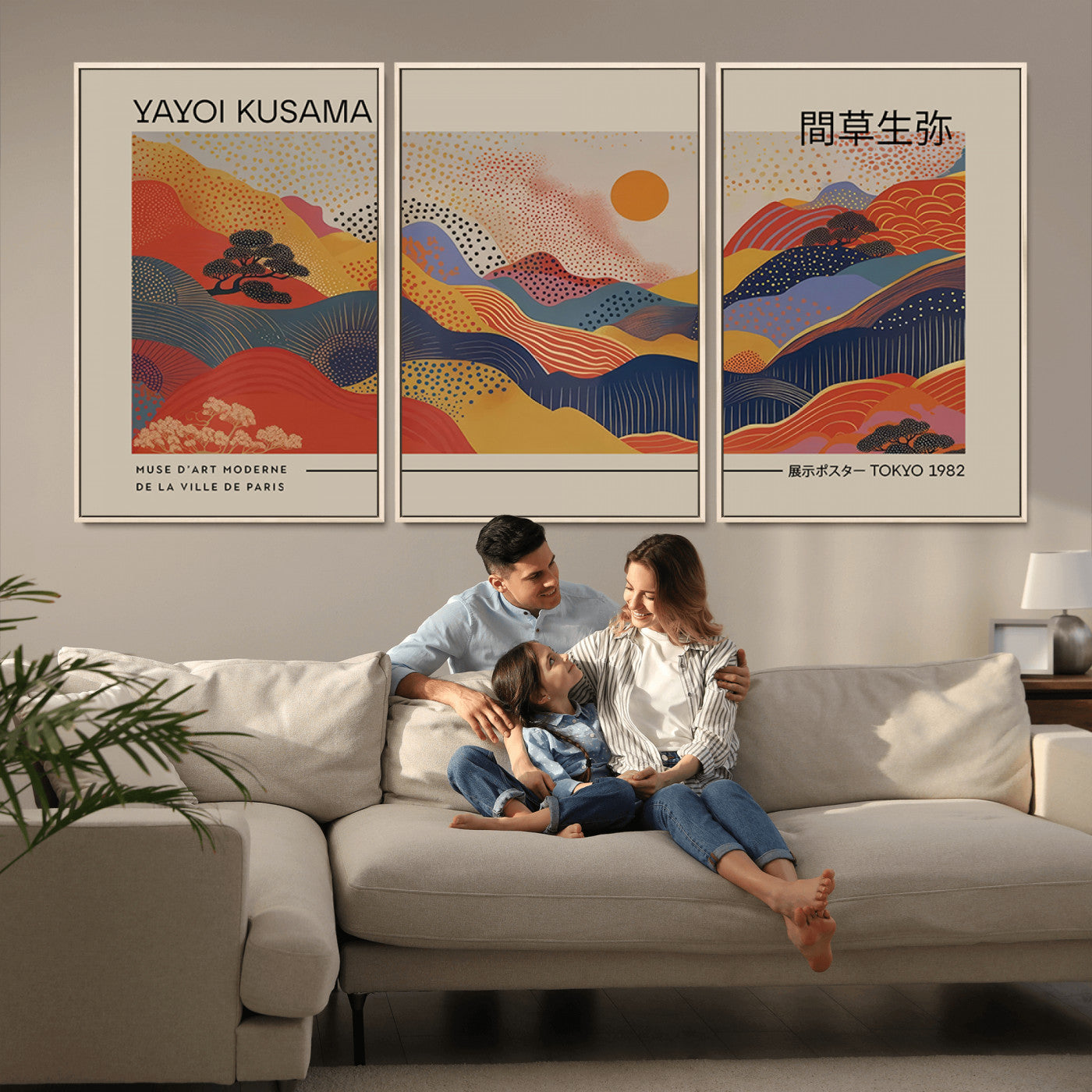 MGV-FC-60X30-3P - Yayoi Kusama Landscape Canvas Print, Vibrant Floral Mountain Art Print, Botanical Flower Nature
