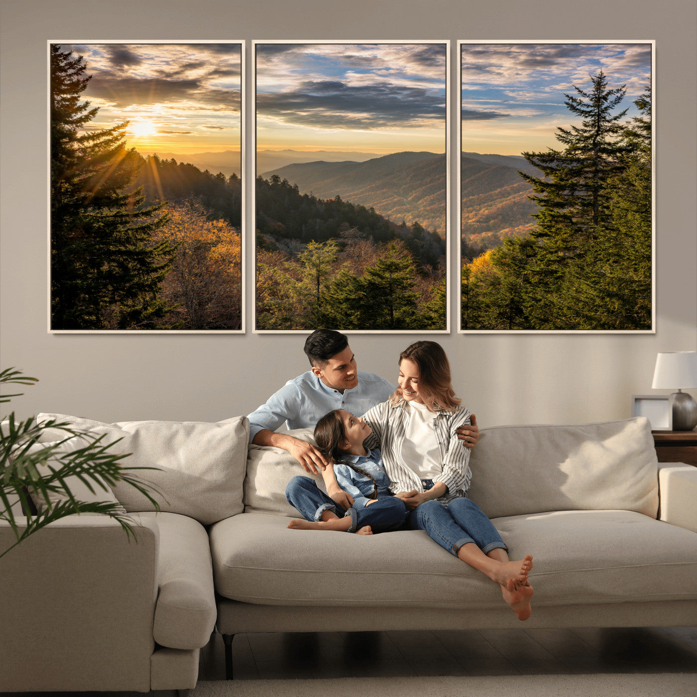 MGV-FC-60X30-3P - Sunrise Over the Smoky Mountains Canvas Wall Art – Breathtaking Scenic Landscape Photography in a