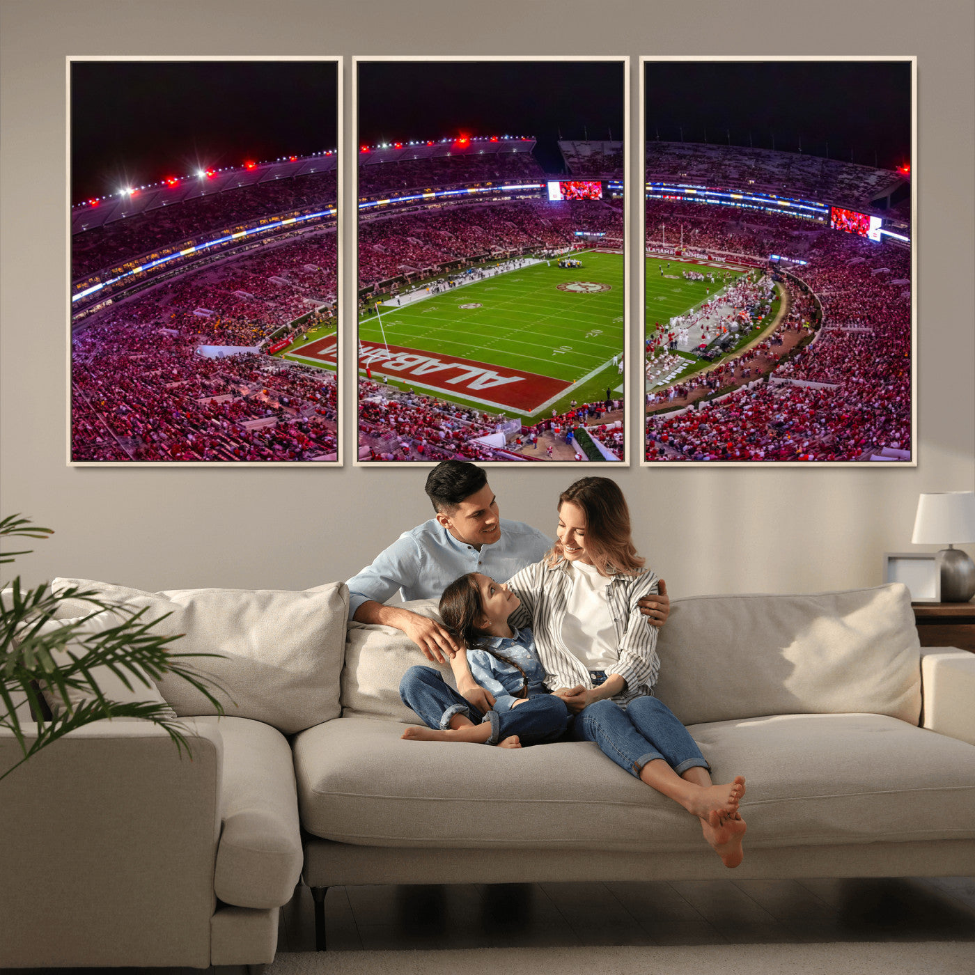 MGV-FC-60X30-3P - Bryant-Denny Stadium Night Game Triple Canvas Wall Art - Alabama Crimson Tide Football Match