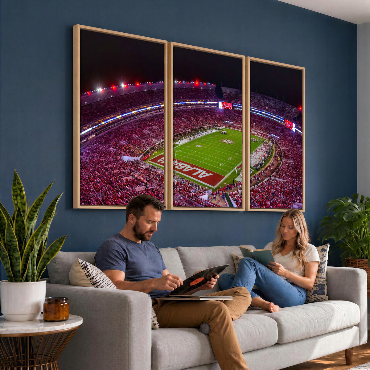 11343-MGV-CV-36X24 - Bryant-Denny Stadium Night Game Triple Canvas Wall Art | Alabama Crimson Tide Football