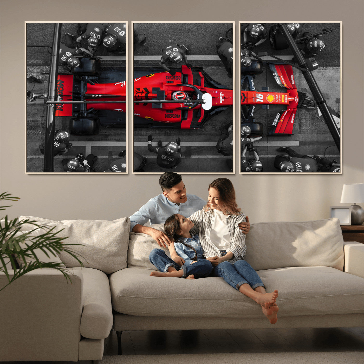 MGV-FC-60X30-3P - Ferrari Pit Stop Canvas Wall Art – Precision and Speed Captured in Bold Motorsport Imagery – Ready