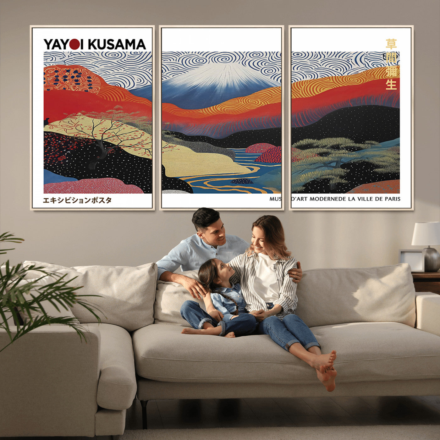 MGV-FC-60X30-3P - Framed Yayoi Kusama 1986 Wall Art Print – Japanese Wall Art Print, Wabi Sabi Yayoi Kusama Print -