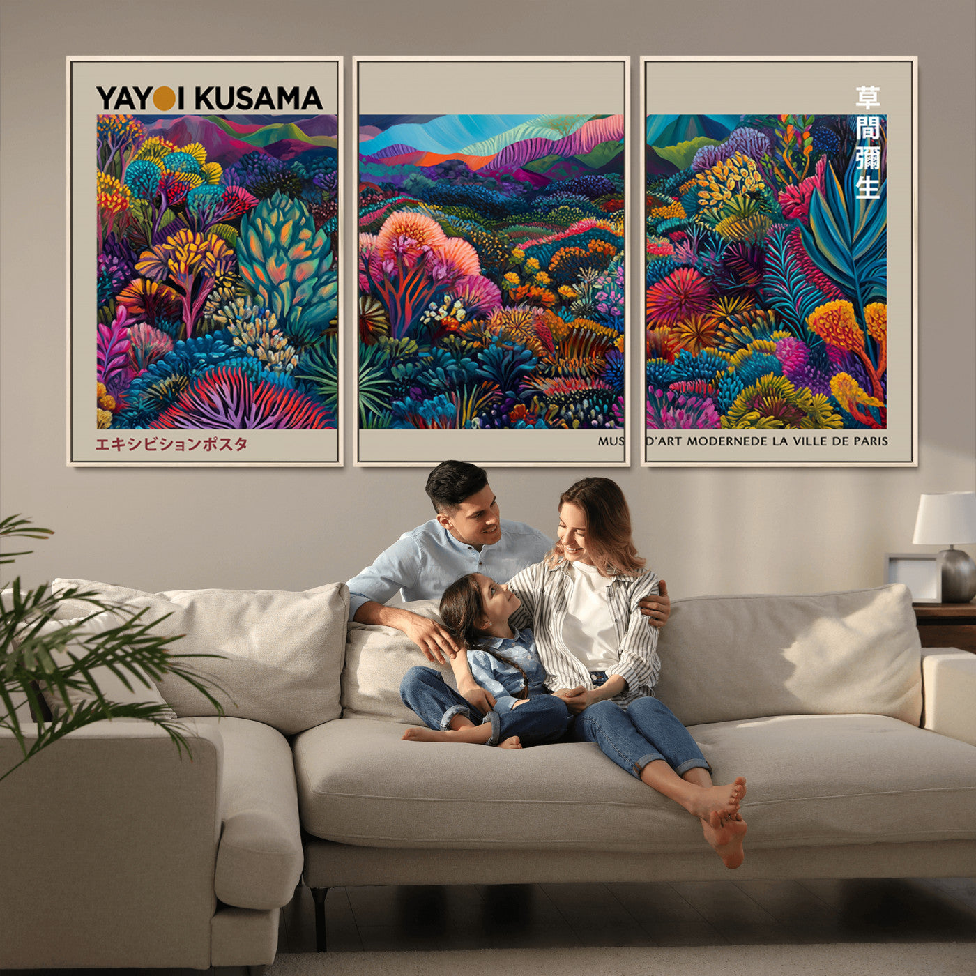 MGV-FC-60X30-3P - Framed Japanese 1986 Wall Art Print, Yayoi Kusama 1986 Wall Art Print – Japanese Wall Art Print,