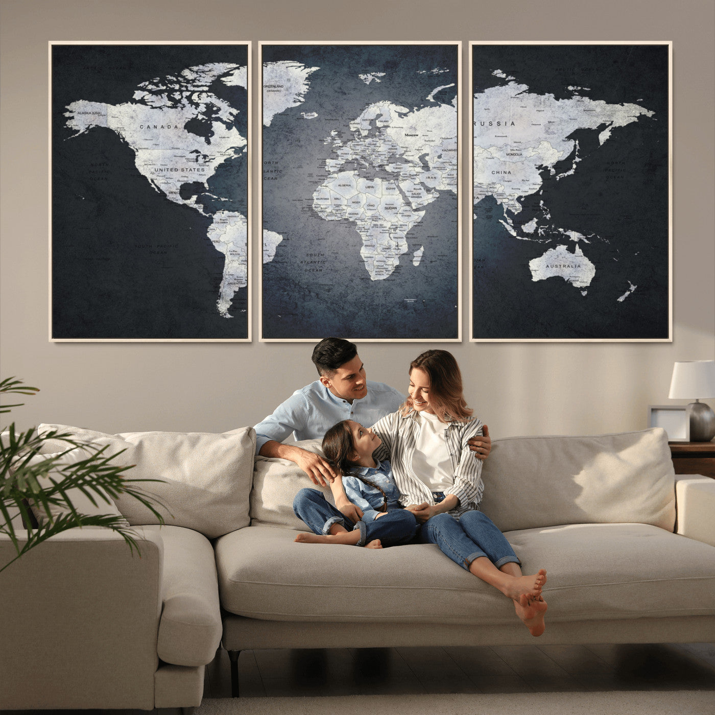 MGV-FC-60X30-3P - World Map Wall Art Canvas Print for Home and Office Decor