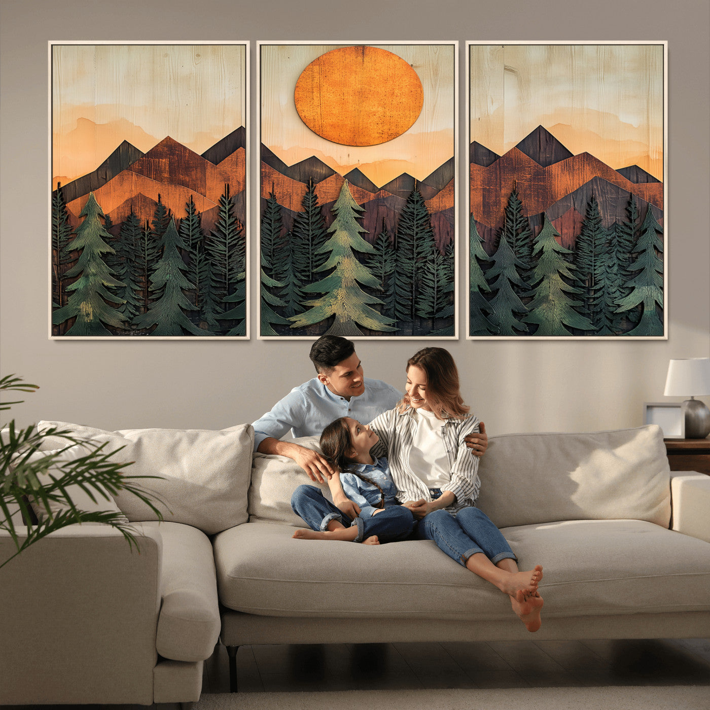 MGV-FC-60X30-3P - Sunset Mountain Landscape Canvas Wall Art Print - Nature Decor for Living Room, Office