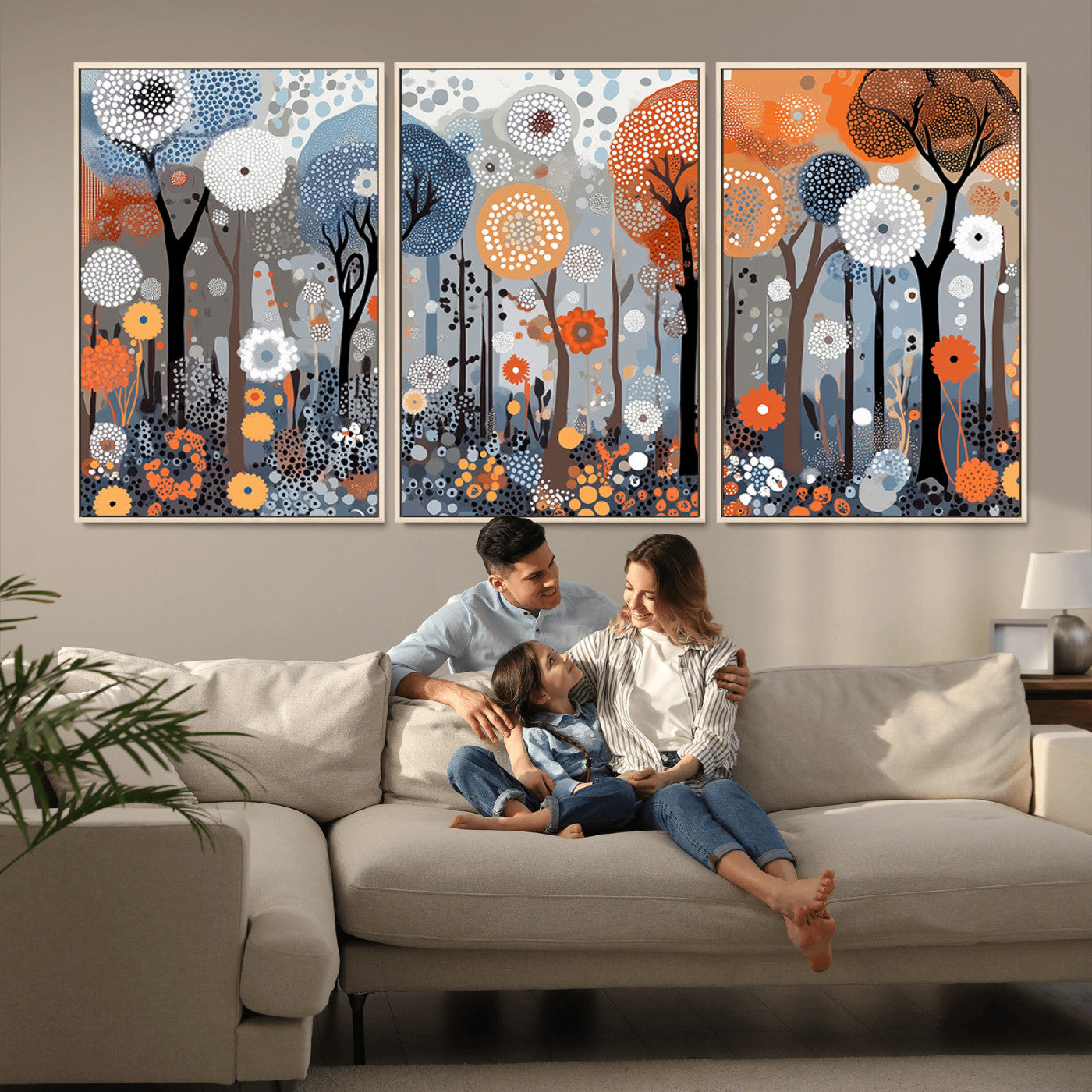 MGV-FC-60X30-3P - Abstract Winter Landscape Canvas Wall Art Print - Large Colorful Nature Wall Decor