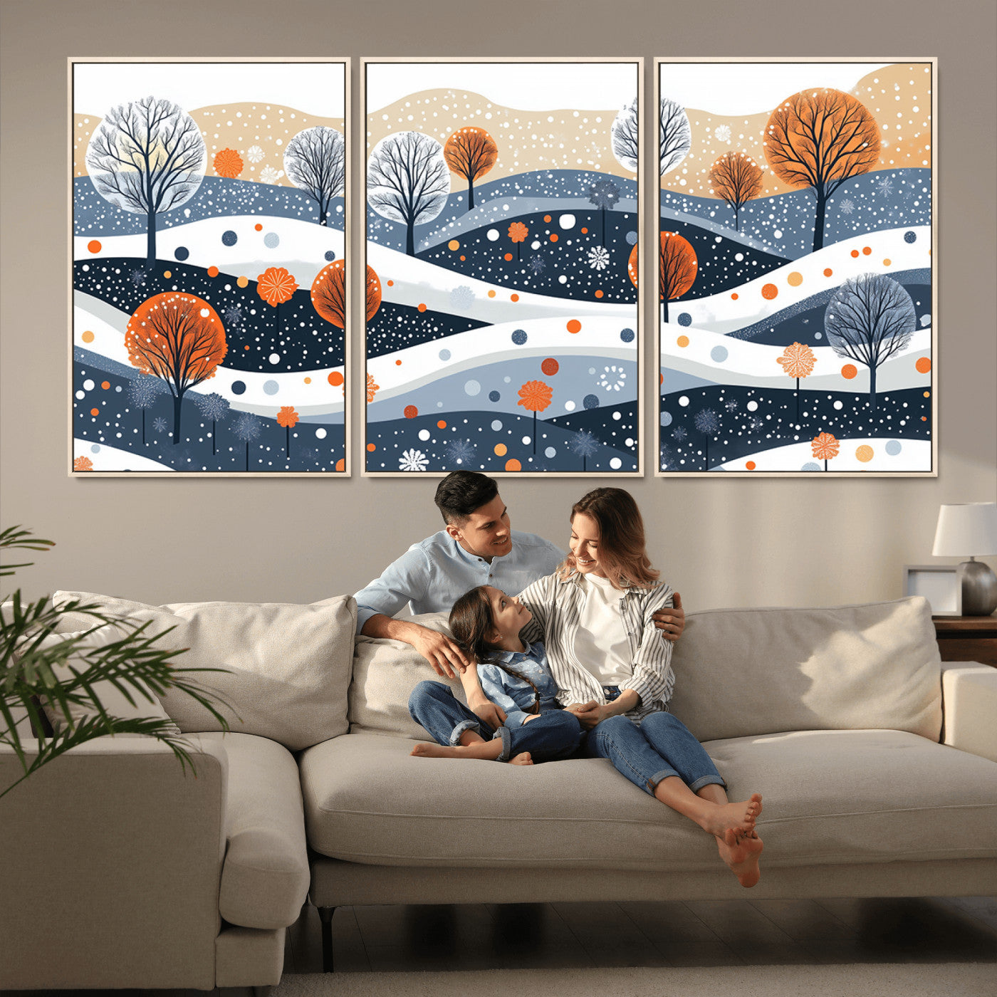 MGV-FC-60X30-3P - Abstract Winter Landscape Canvas Wall Art Print -  Large Colorful Nature Wall Decor
