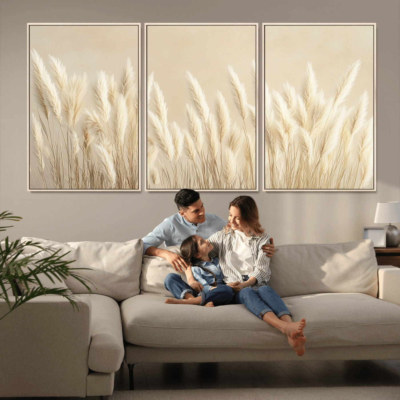 MGV-FC-60X30-3P - Grass Wall Art Print - Elegant Neutral Decor for Living Room, Boho Minimalist Artwork, Ready to Hang