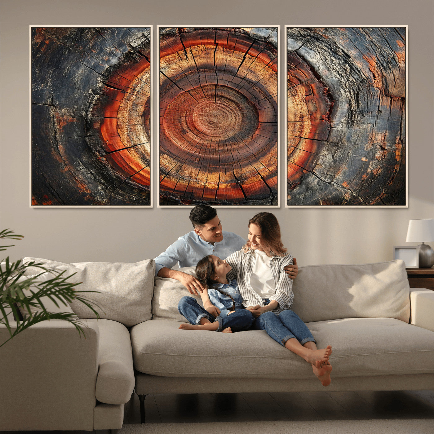 MGV-FC-60X30-3P - Wood Grain Canvas Wall Art - Framed Abstract Tree Ring Framed Wall Art, Wood Grain Canvas Wall