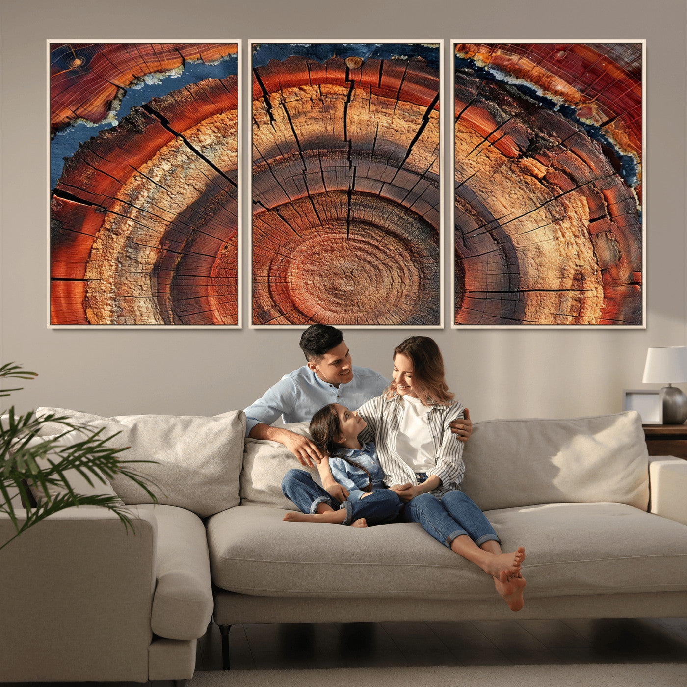 MGV-FC-60X30-3P - Abstract Tree Ring Art, Colorful Tree Ring Wall Decor, Minimalist Home Canvas Art, Modern Farmhouse