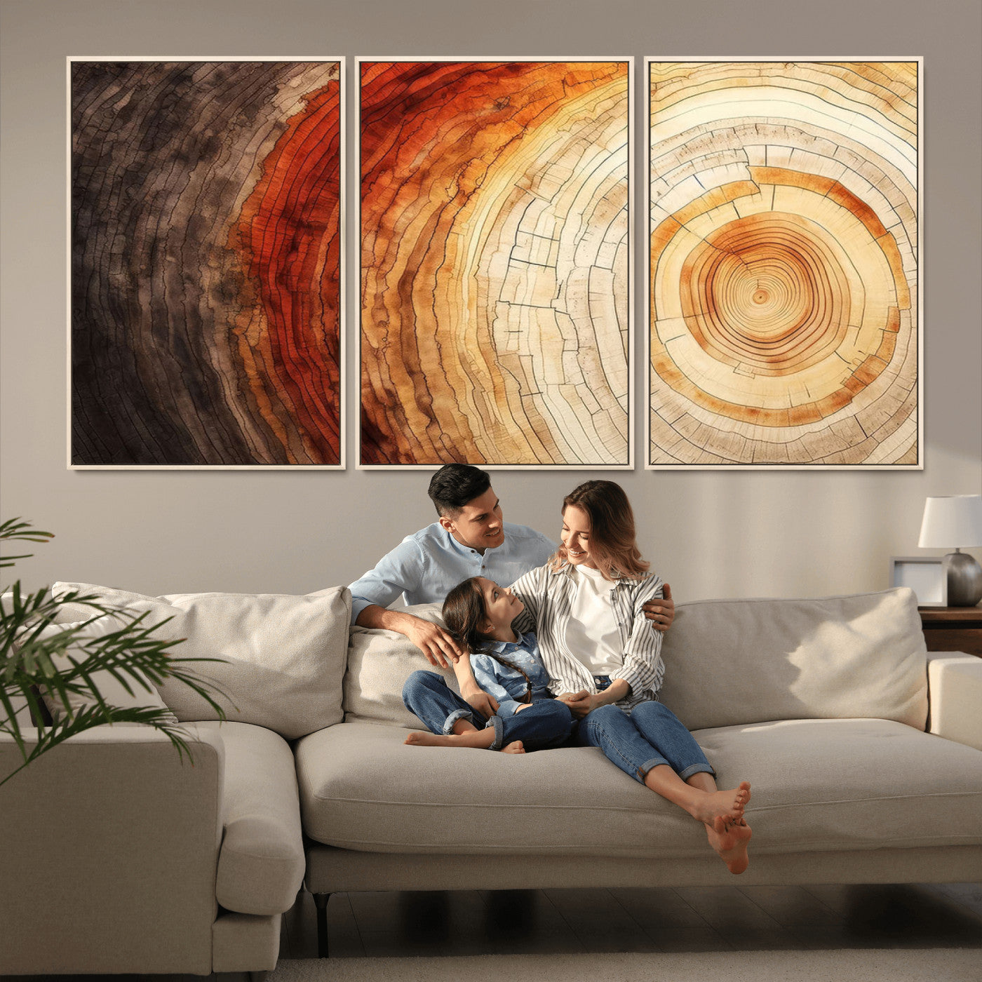 MGV-FC-60X30-3P - Tree Ring Print on Canvas Wall Art, Tree Stump Print, Wood Wall Art Living Room, Abstract Natural