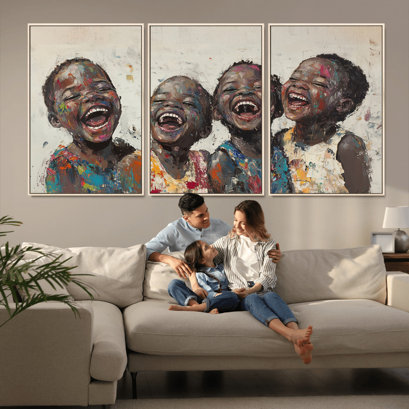 85256-MGV-CV-36X24-Shai Yossef Print - Joyful Childhood Canvas Wall Art - Expressive Impasto Painting of Laughing