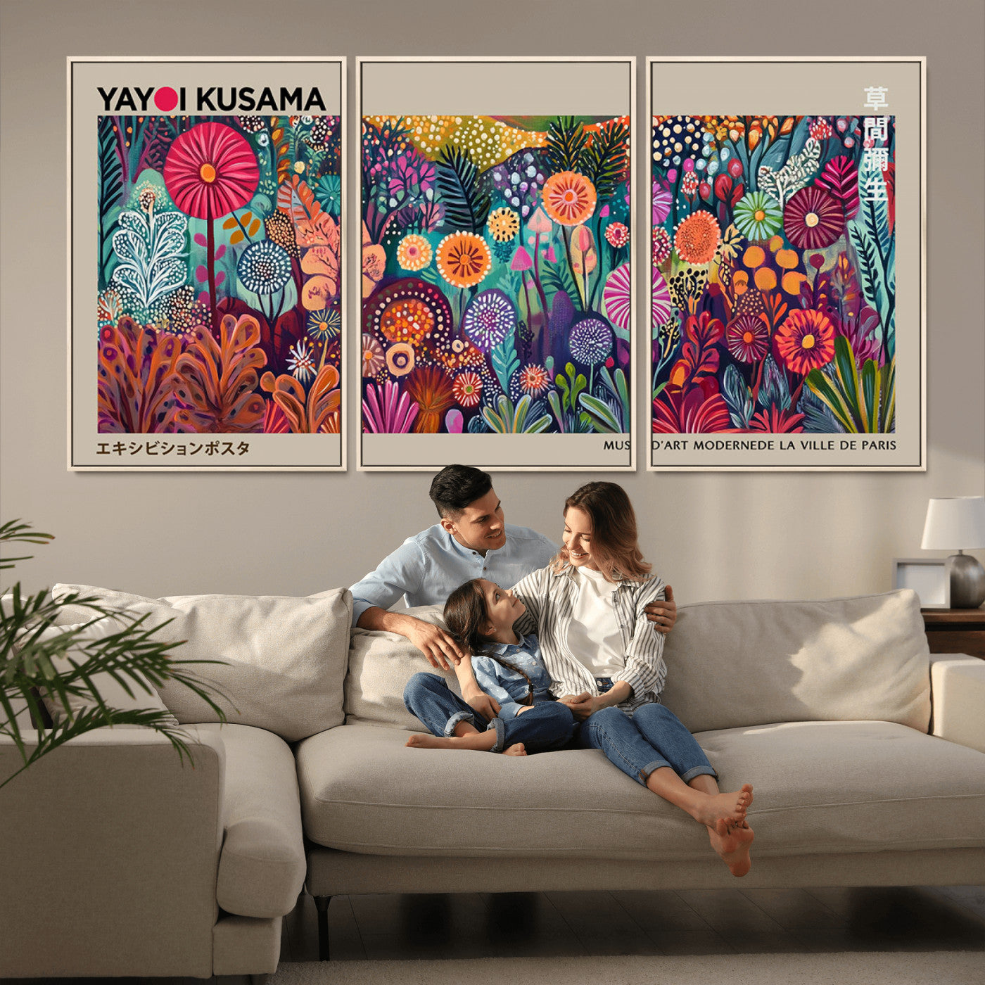 MGV-FC-60X30-3P - Yayoi Kusama Wall Art Canvas Print, Abstract Art, Large Yayoi Kusama Framed Wall Art Print, Japanese