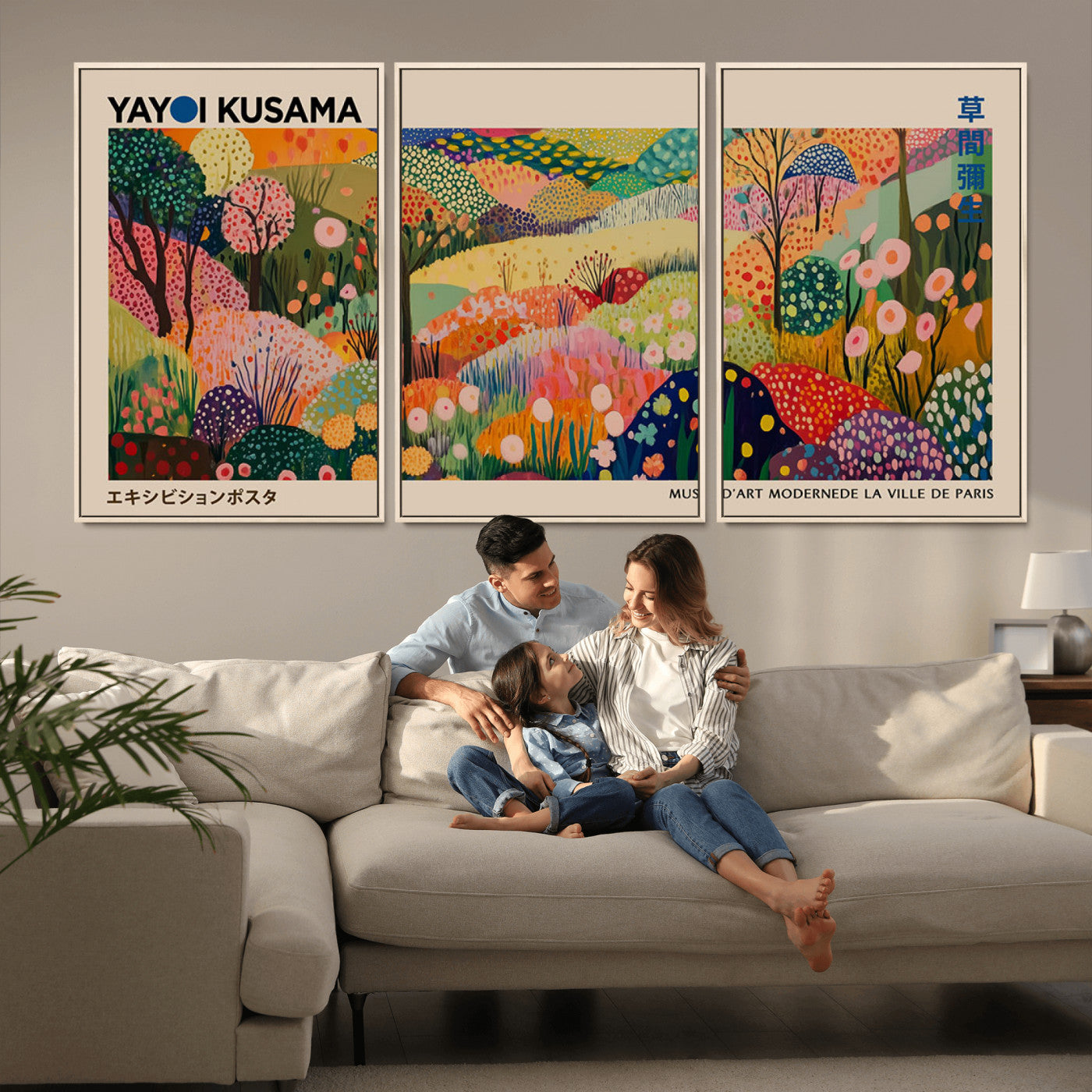 MGV-FC-60X30-3P - Yayoi Kusama Japanese Art Canvas Print, Abstract Art, Large Yayoi Kusama Framed Print, Japanese Wabi