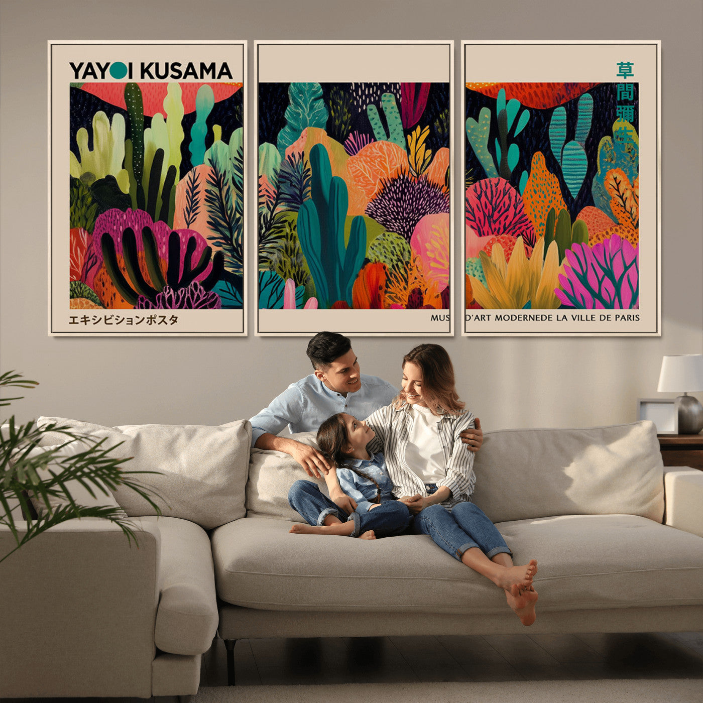 MGV-FC-60X30-3P - Yayoi Kusama Wall Art Canvas Print, Abstract Art, Large Yayoi Kusama Framed Canvas Print, Japanese