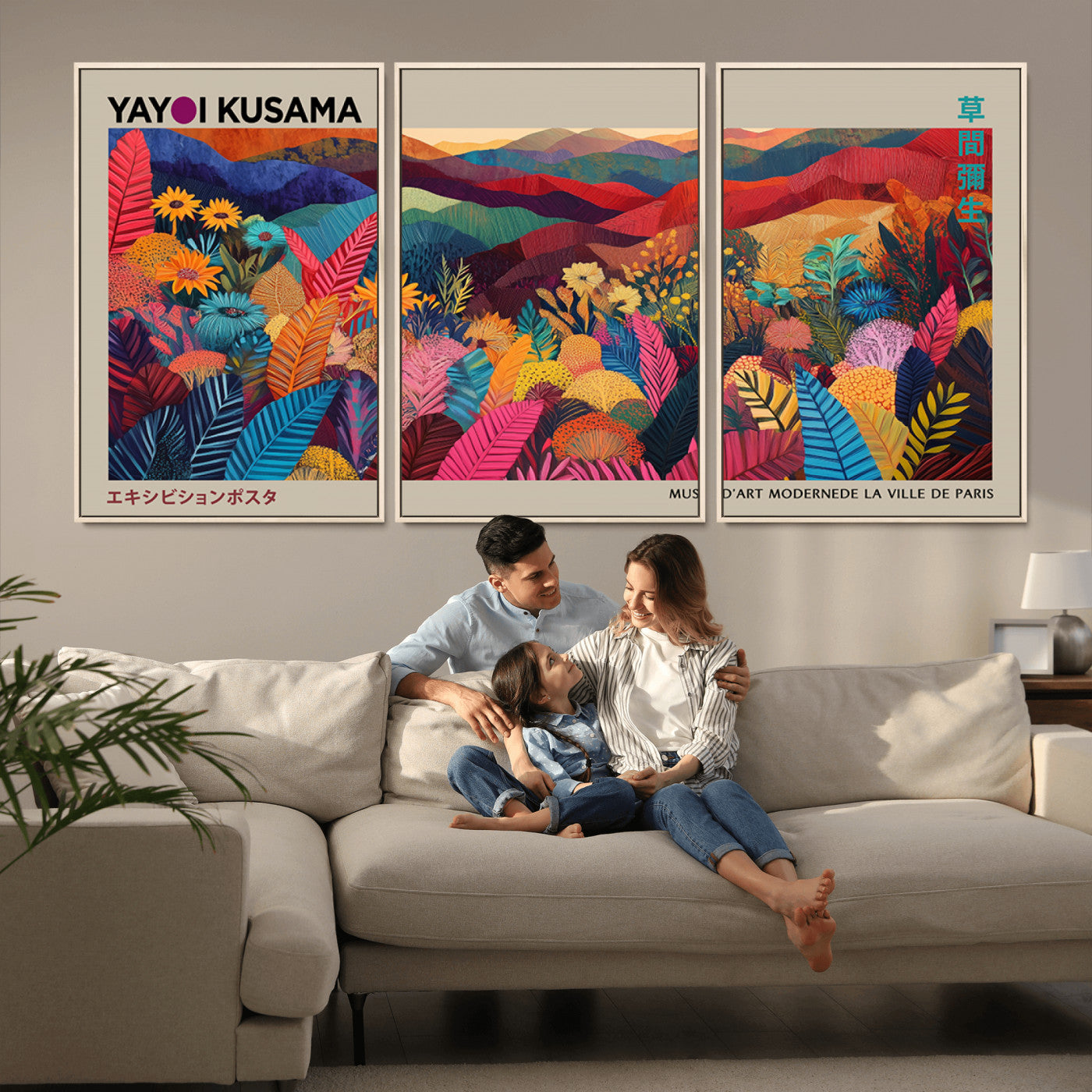 MGV-FC-60X30-3P - Yayoi Kusama Wall Art Canvas Print, Abstract Art, Large Yayoi Kusama Framed Print, Japanese Wabi