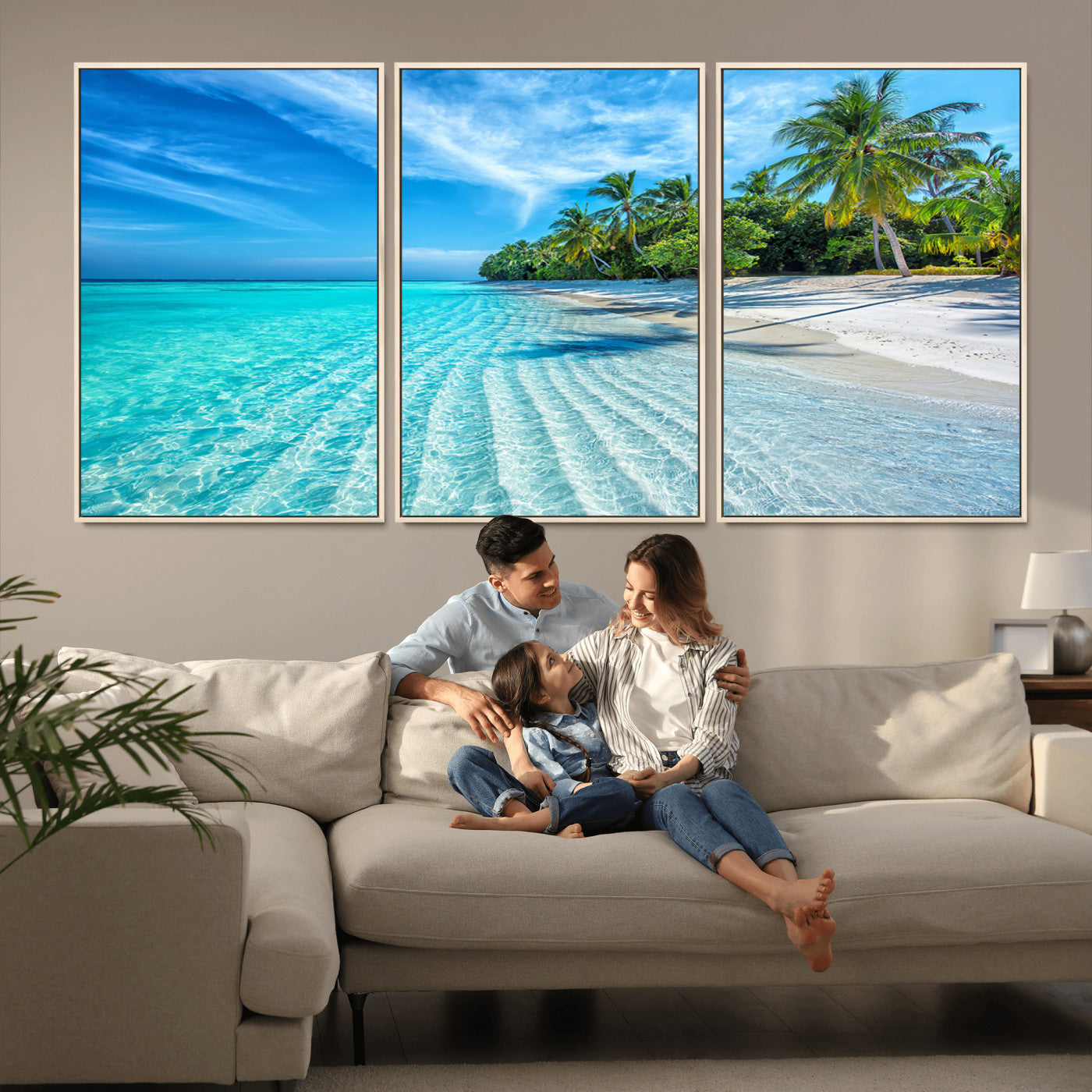 MGV-FC-60X30-3P - Tropical Beach Wall Art Canvas Print - Serene Ocean Landscape with Crystal Clear Turquoise Water and