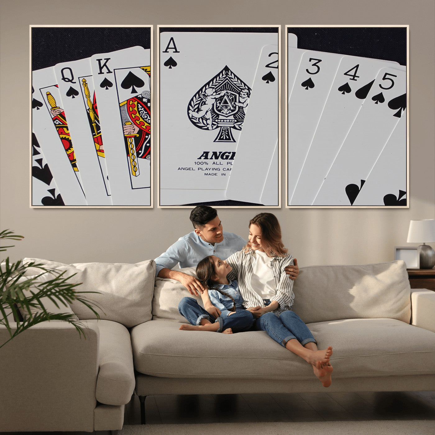MGV-FC-60X30-3P - Poker Wall Art - Playing Cards Canvas Wall Art Print - Ace of Spades and Royal Flush Design, Perfect
