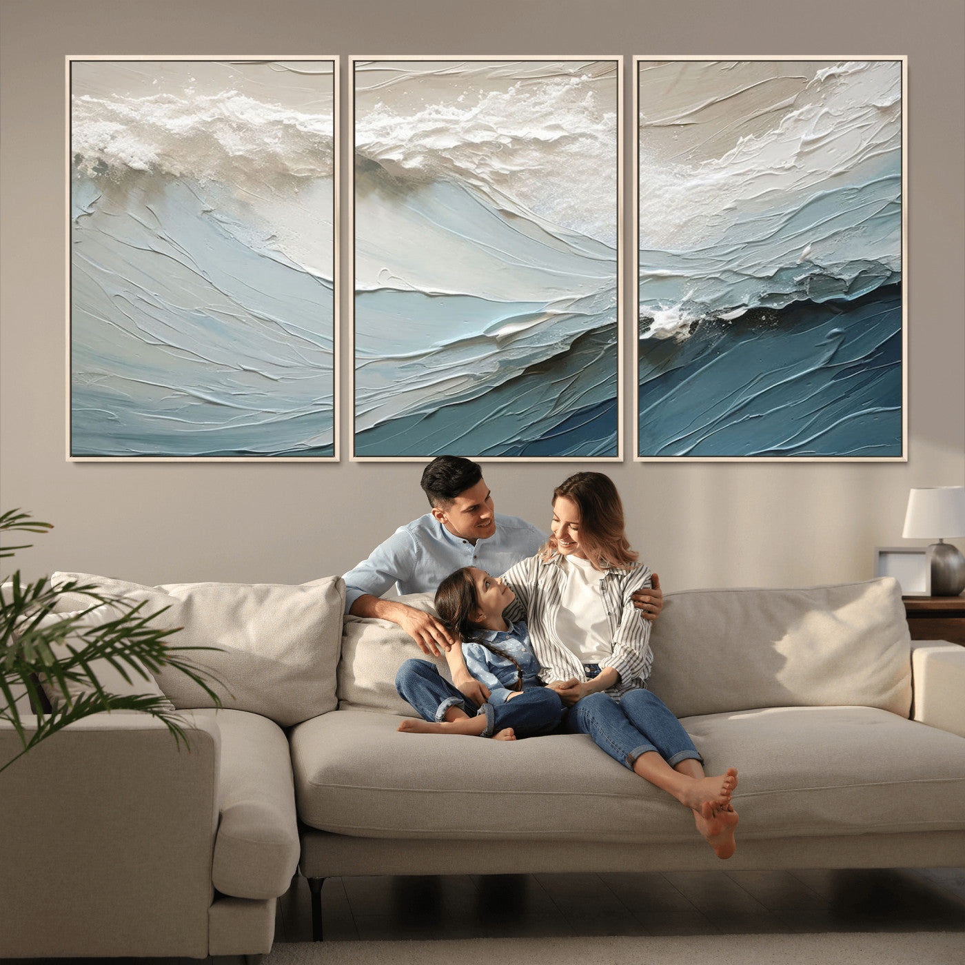 MGV-FC-60X30-3P - Waves Abstract Wall Art Print, Modern Framed Abstract Canvas Print, Abstract Painting for Living