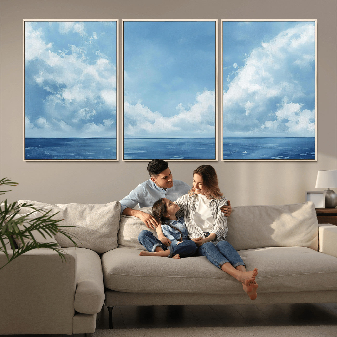 MGV-FC-60X30-3P - Abstract Ocean Print Artwork- Serene Blue Ocean Canvas Wall Art - Minimalist Ocean and Sky Canvas
