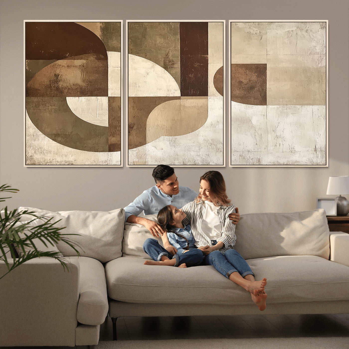 MGV-FC-60X30-3P - Wabi Sabi Geometric Wall Art | Abstract Modern Minimalist Canvas Print with Neutral Mid Century Art
