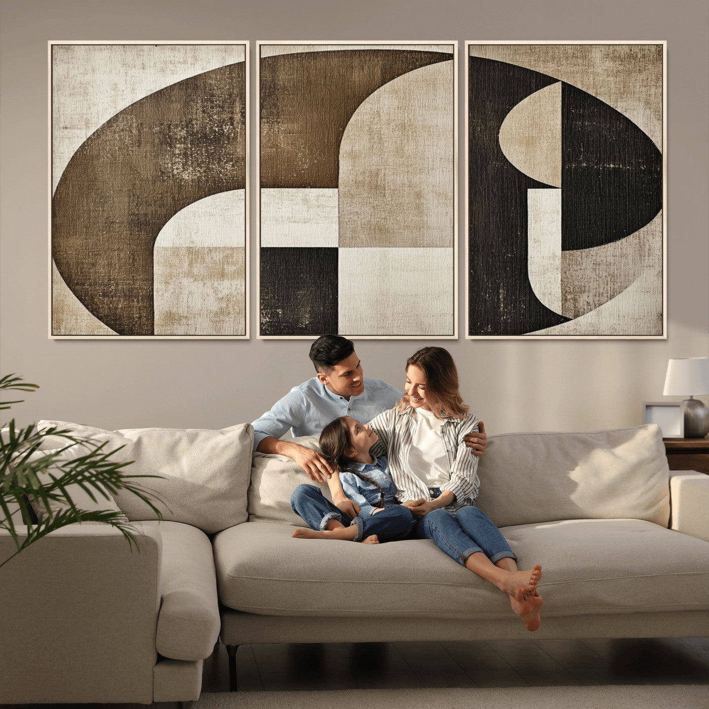 MGV-FC-60X30-3P - Wabi Sabi Abstract Wall Art | Geometric Modern Minimalist Canvas Print with Neutral Mid Century Art