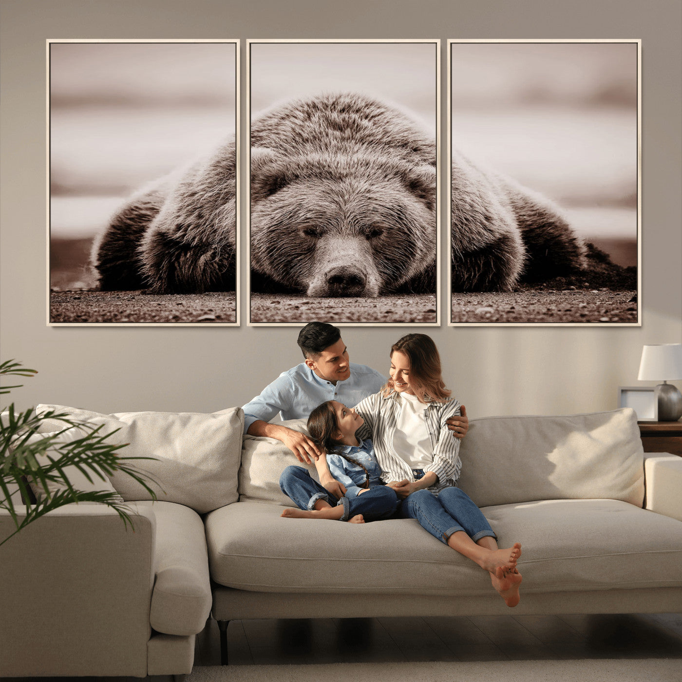 MGV-FC-60X30-3P - Grizzly Bear Wall Art Print - Bear Canvas Wall Art - Rustic Bear Portrait Canvas Print for Cabin Wall Decor and Nature-Inspired Spaces