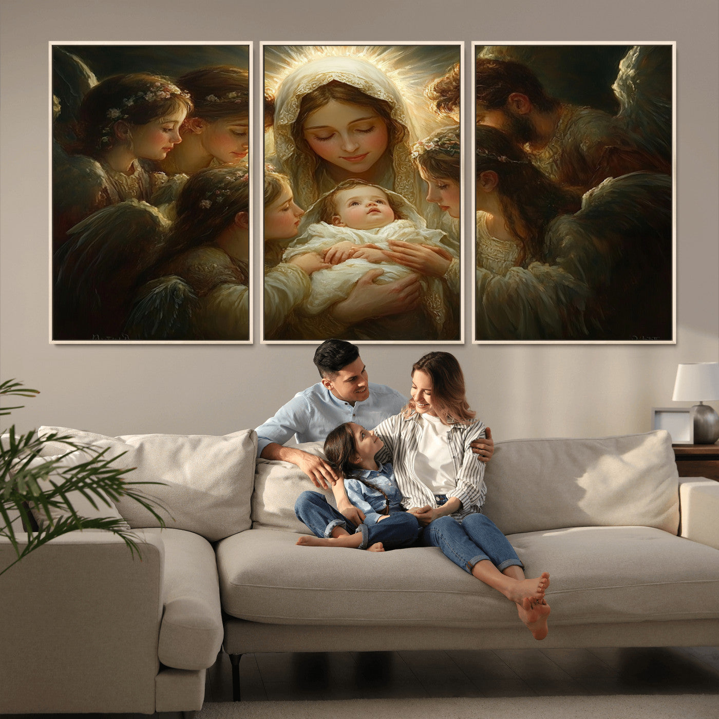MGV-FC-60X30-3P - Mary Jesus Canvas Wall Art Print - Madonna and Child with Apostles Art Print - Classic Christian