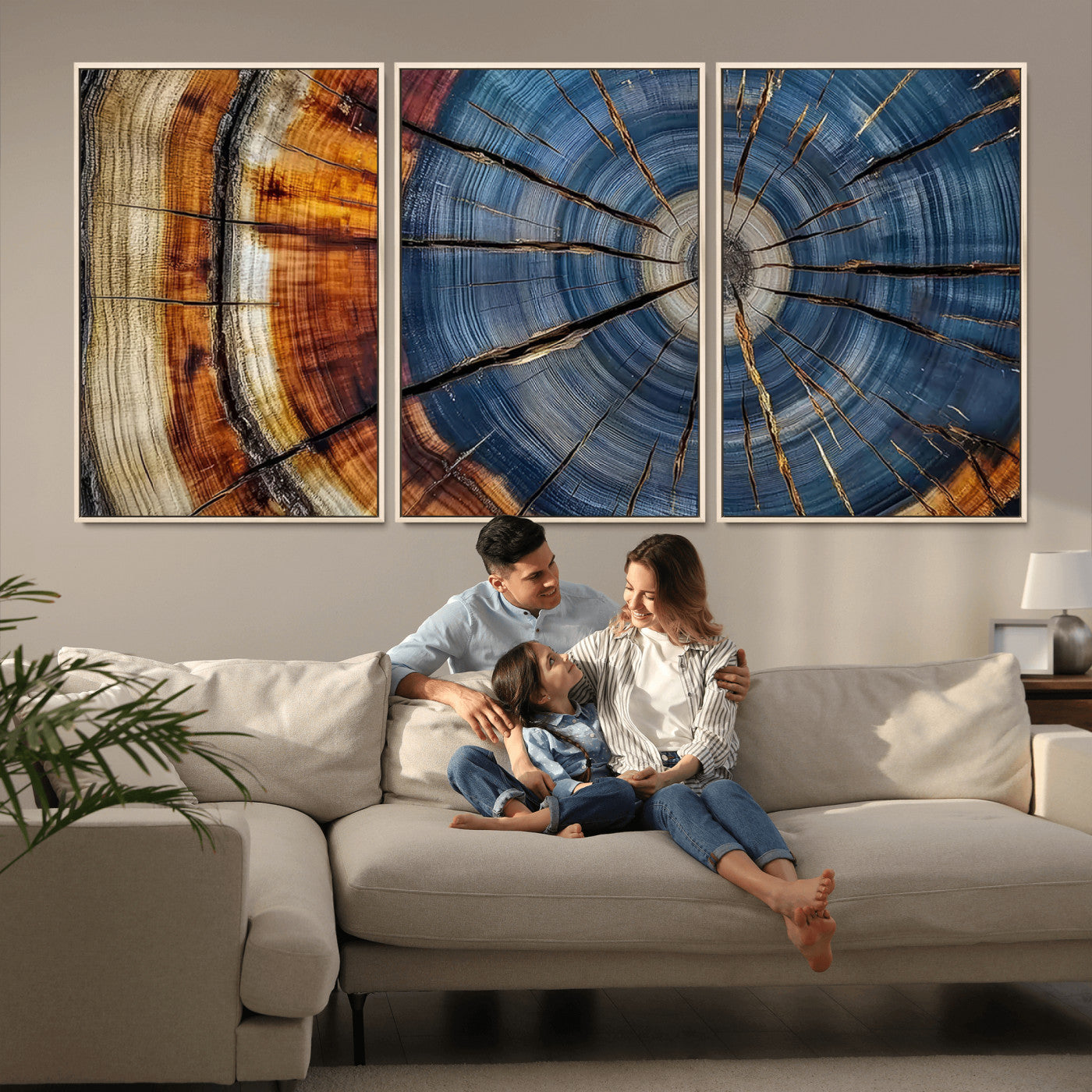 MGV-FC-60X30-3P - Abstract Tree Rings Canvas Wall Art - Wood Grain Canvas Print - Nature-Inspired Modern Wood Grain