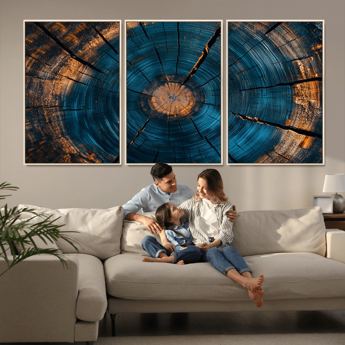 MGV-FC-60X30-3P - Abstract Tree Rings Wall Art Canvas Print - Wood Grain Rings Artwork Print - Nature Woodland Modern