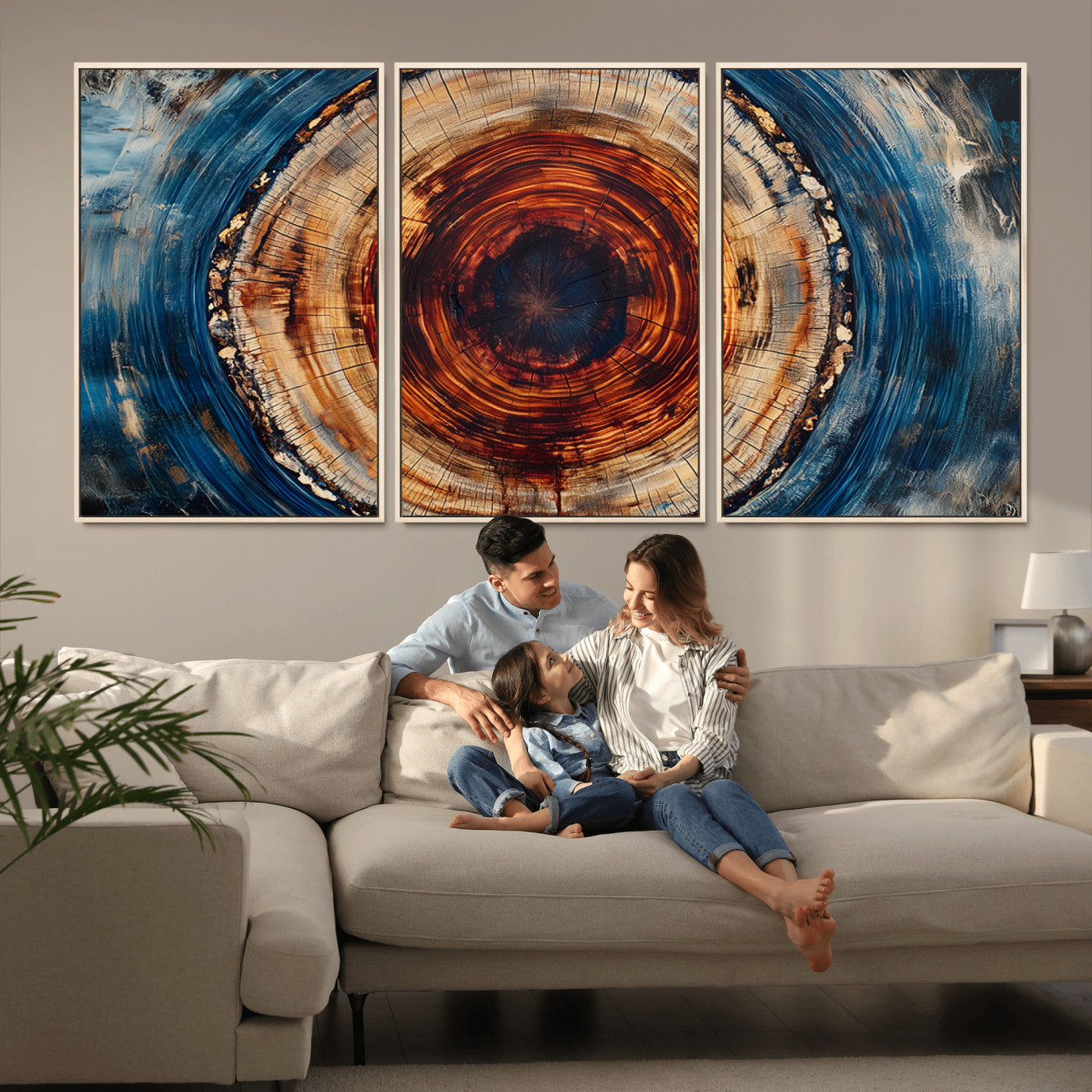 MGV-FC-60X30-3P - Abstract Framed Tree Rings Wall Decor, Wood Grain Rings Artwork Print, Nature Woodland Modern Wall