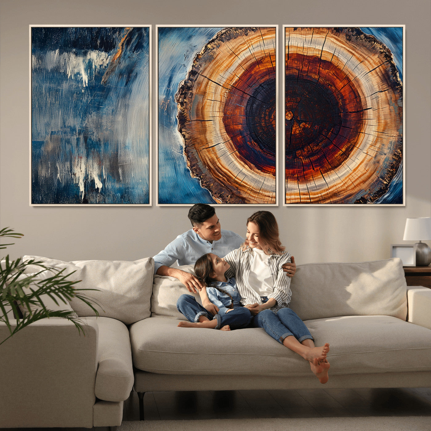 MGV-FC-60X30-3P - Abstract Tree Rings Wall Art Canvas Print - Wood Grain Rings Canvas Print - Nature Woodland Wall