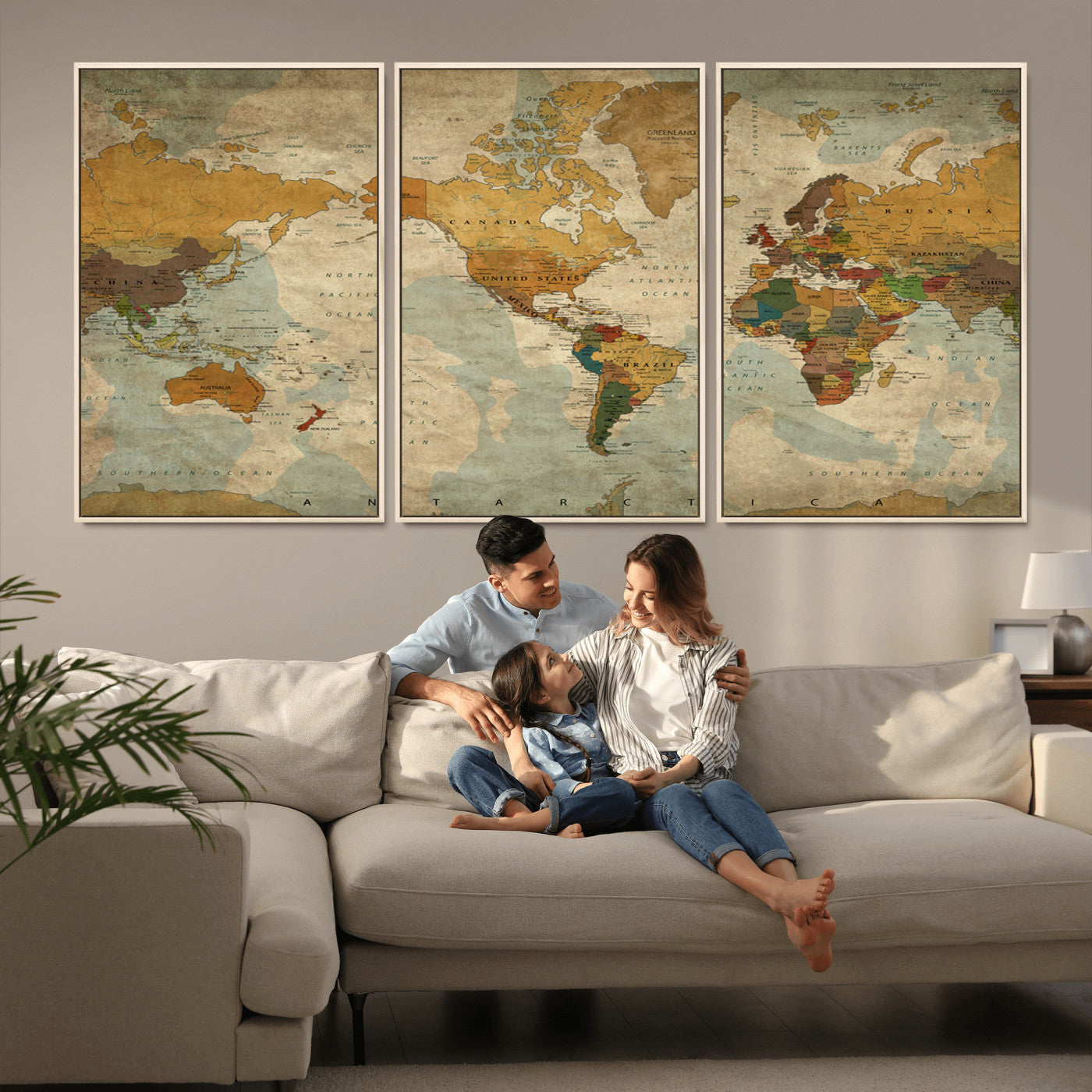 MGV-FC-60X30-3P - Push Pin World Map Canvas Print – Framed Wall Art for Couples to Track Their Travels – Anniversary