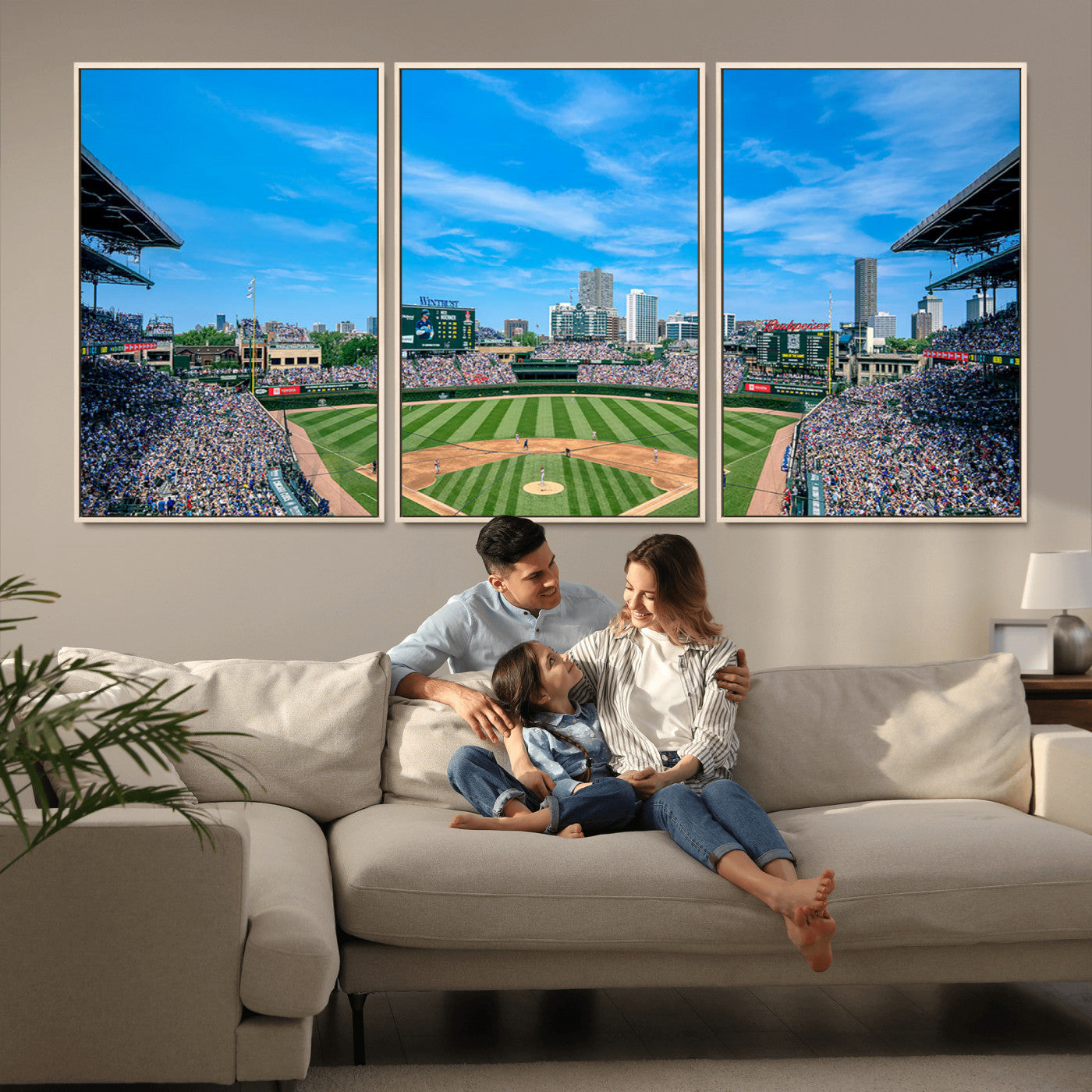 MGV-FC-60X30-3P - Wrigley Field Chicago Cubs Panoramic Art Multi Piece Canvas - Iconic Baseball Stadium Print for