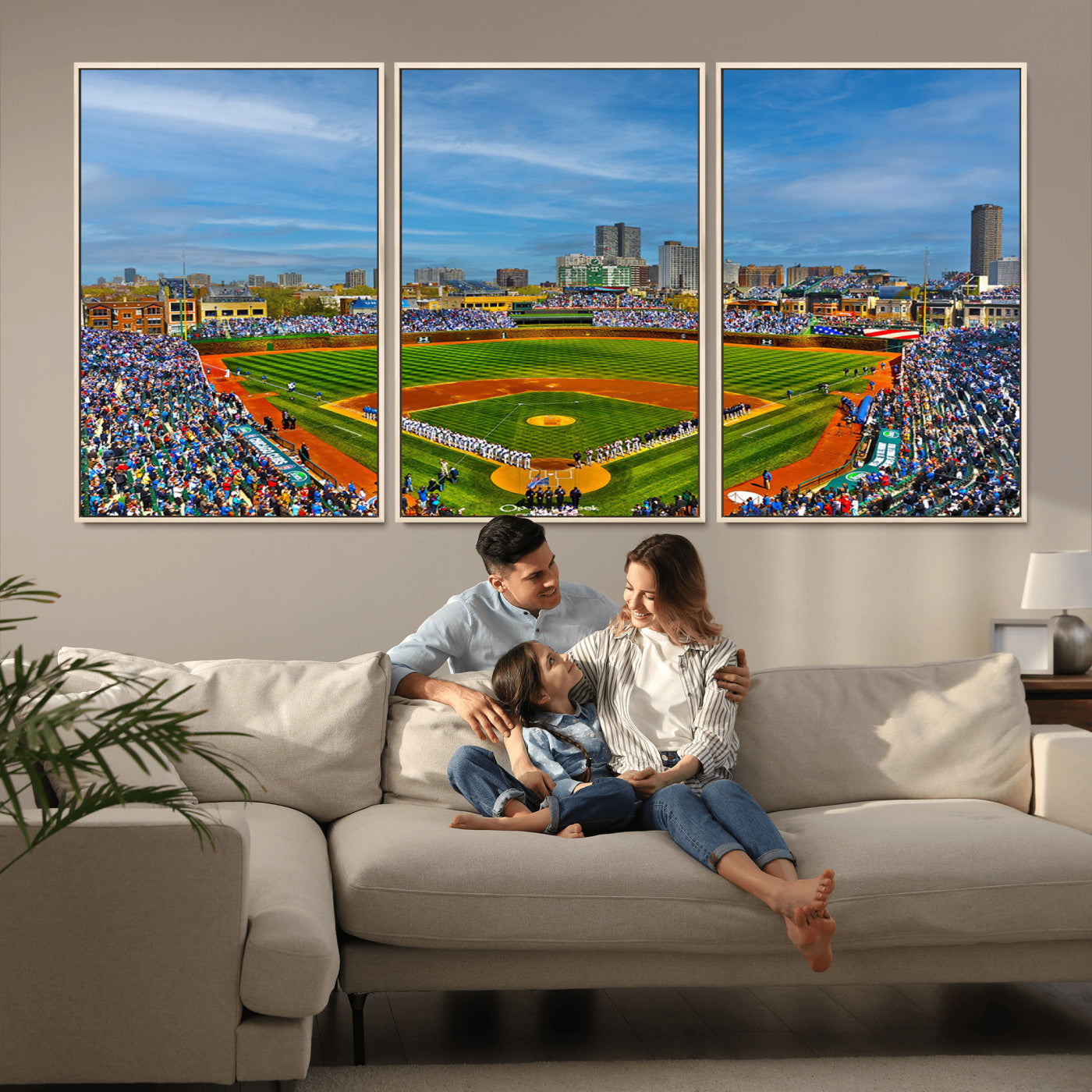 MGV-FC-60X30-3P - Wrigley Field Chicago Cubs Panoramic Multi Piece Canvas Wall Art - Iconic Baseball Stadium Canvas