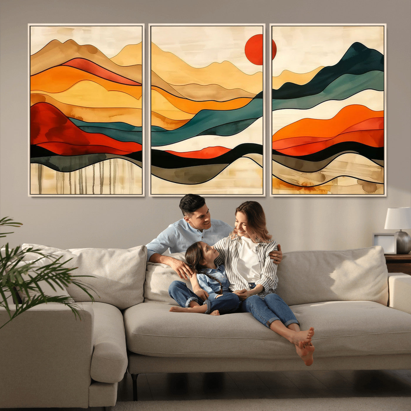 MGV-FC-60X30-3P - Mid Century Wall Art Print  - Abstract Woodland Print - Modern Art Panoramic Mountain Wall Art