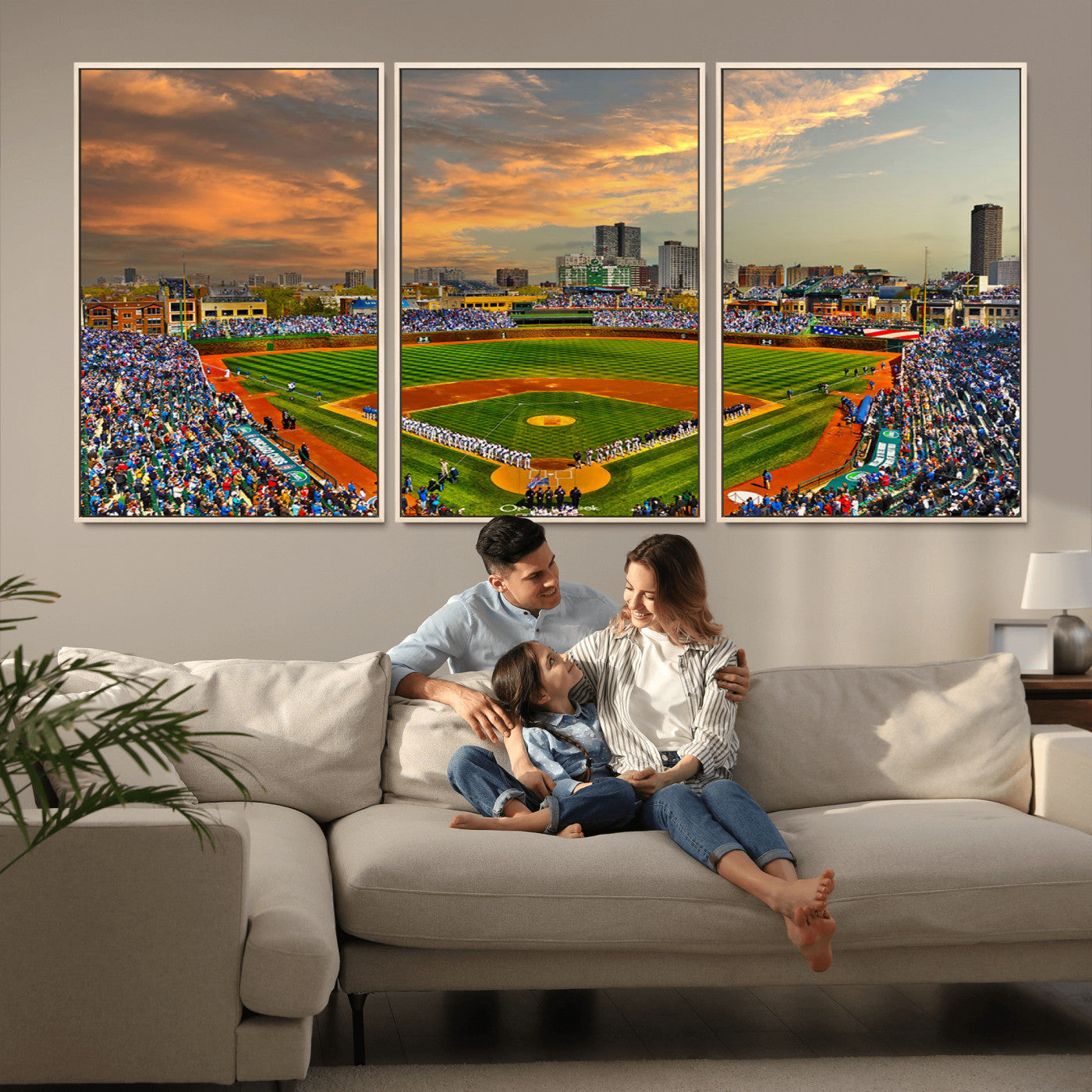 MGV-FC-60X30-3P - Chicago Wrigley Field Canvas Wall Art - Iconic Baseball Stadium Art Print - Wrigley Field Chicago