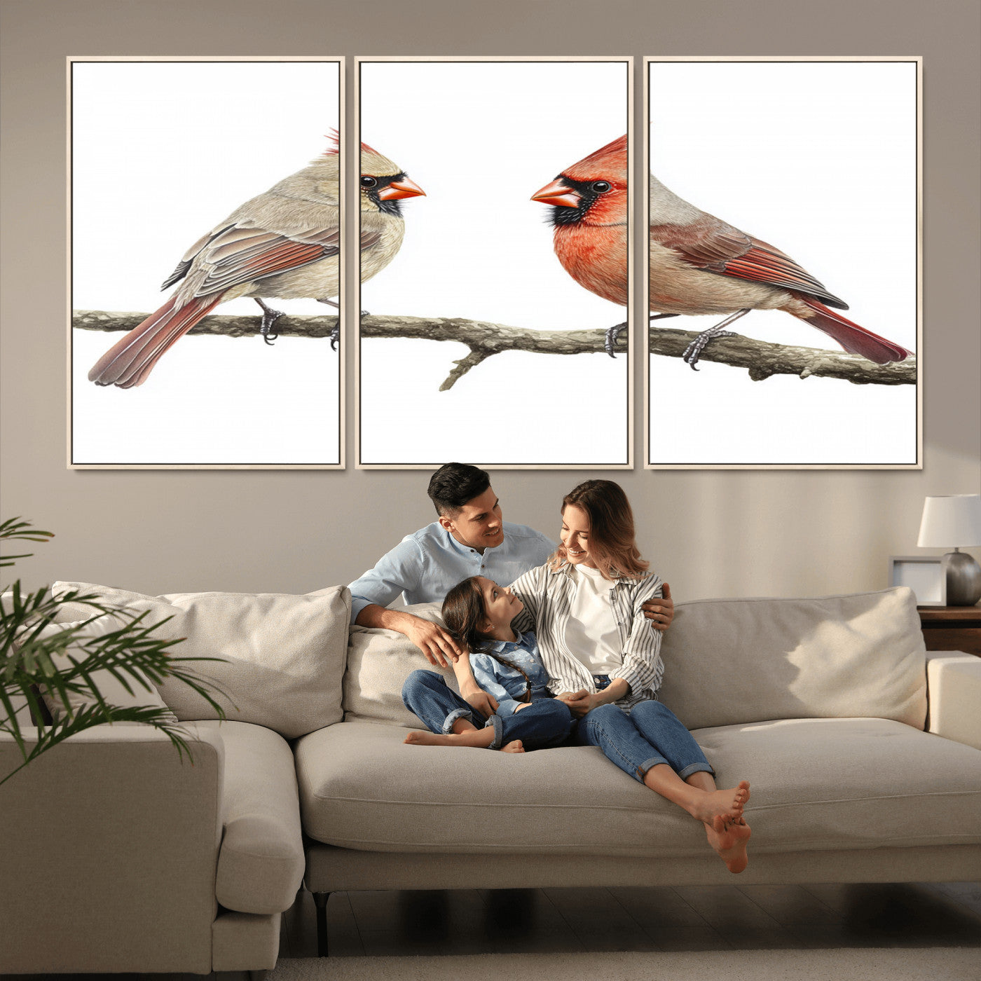 MGV-FC-60X30-3P - Cardinal Canvas Wall Art - Male and Female Cardinal Print - Nature-Inspired Bird Wall Decor for Home