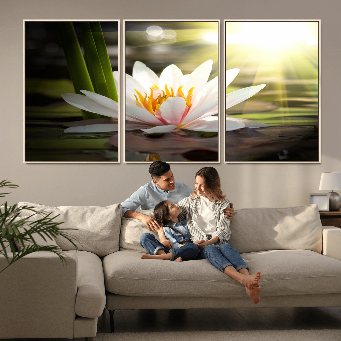 MGV-FC-60X30-3P - Lotus Flower Wall Art Canvas Print, Water Lily Large Wall Art Canvas Print