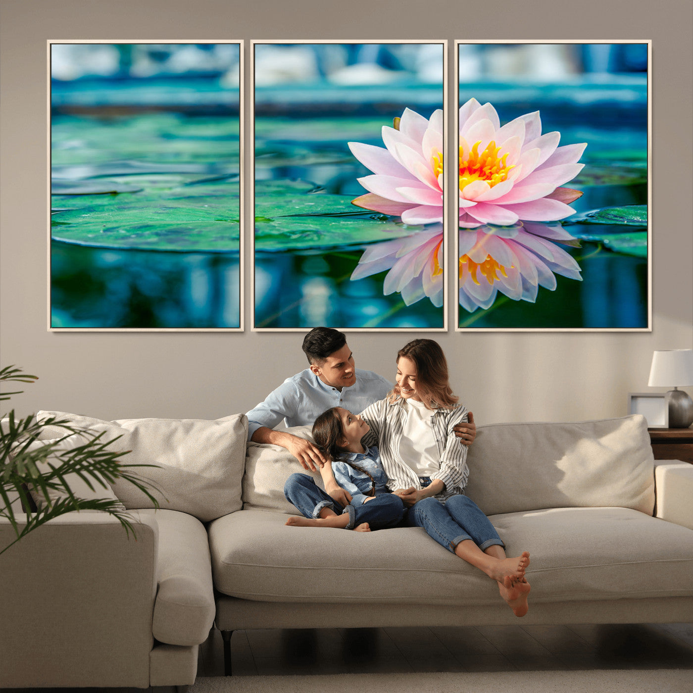 MGV-FC-60X30-3P - Lotus Flower Wall Art Canvas Print, Water Lily Large Wall Art Canvas Print for Yoga Room Decor,