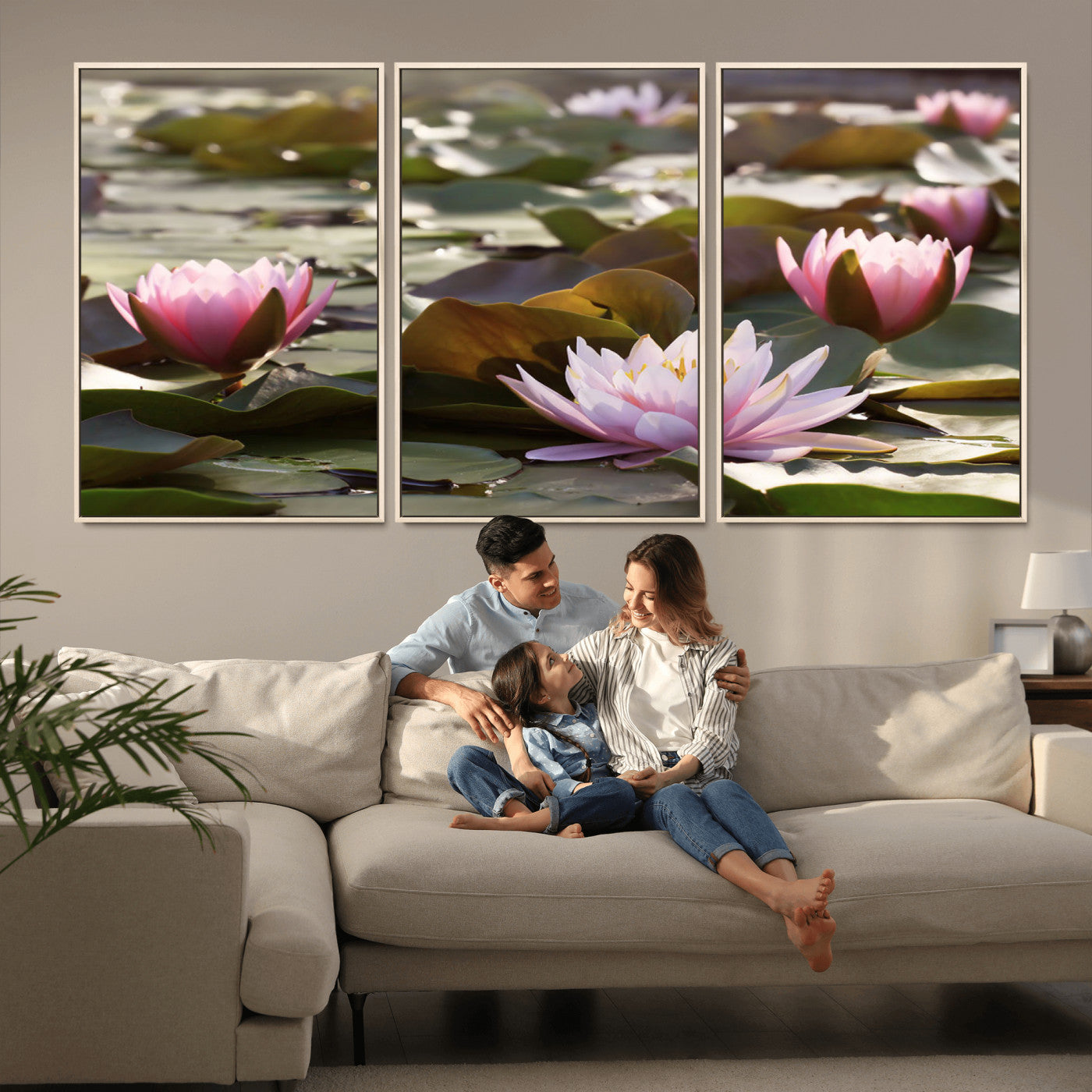 MGV-FC-60X30-3P - Lotus Flower Wall Art Canvas Print, Water Lily Large Wall Art Canvas Print for Yoga Room Decor,
