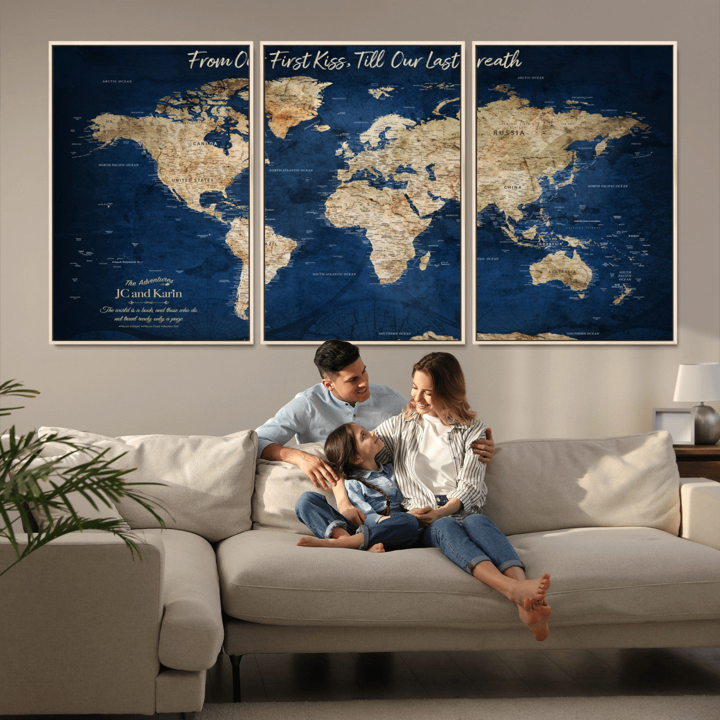 MGV-FC-60X30-3P - Push Pin World Map Canvas Print – Framed Wall Art for Couples to Track Their Travels – Anniversary