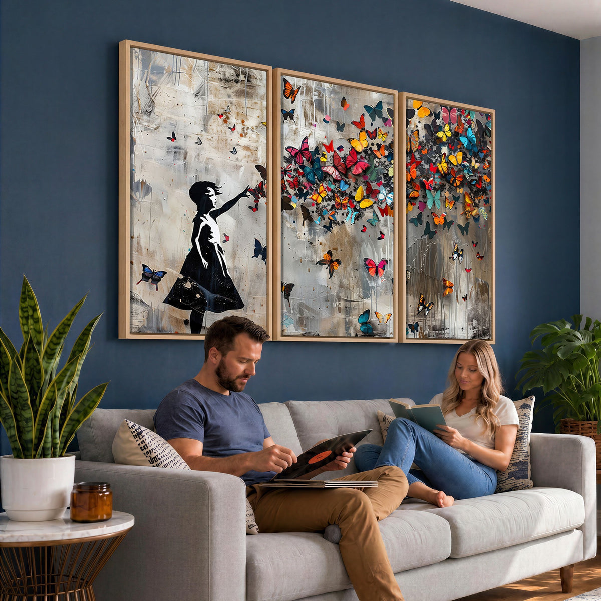 51446D-MGV-CV-24X16 - Banksy Butterfly Girl Wall Art | Modern Graffiti Canvas Print, Street Art Decor