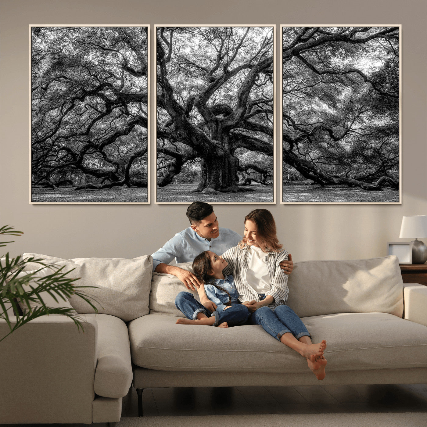 MGV-FC-60X30-3P - Black and White Old Angel Oak Tree Wall Art Canvas Print