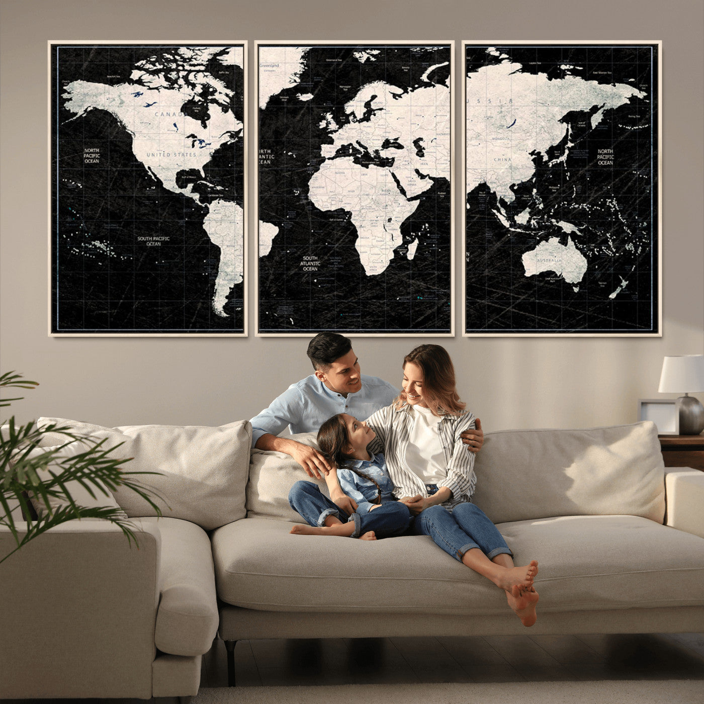 MGV-FC-60X30-3P - Push Pin World Map Canvas Print – Framed Wall Art for Couples to Track Their Travels – Anniversary