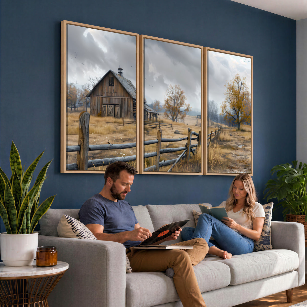 Farm1-MGV-CV-36X24 - Rustic Autumn Farmhouse Wall Art Canvas Print | Serene Countryside with Weathered Barn
