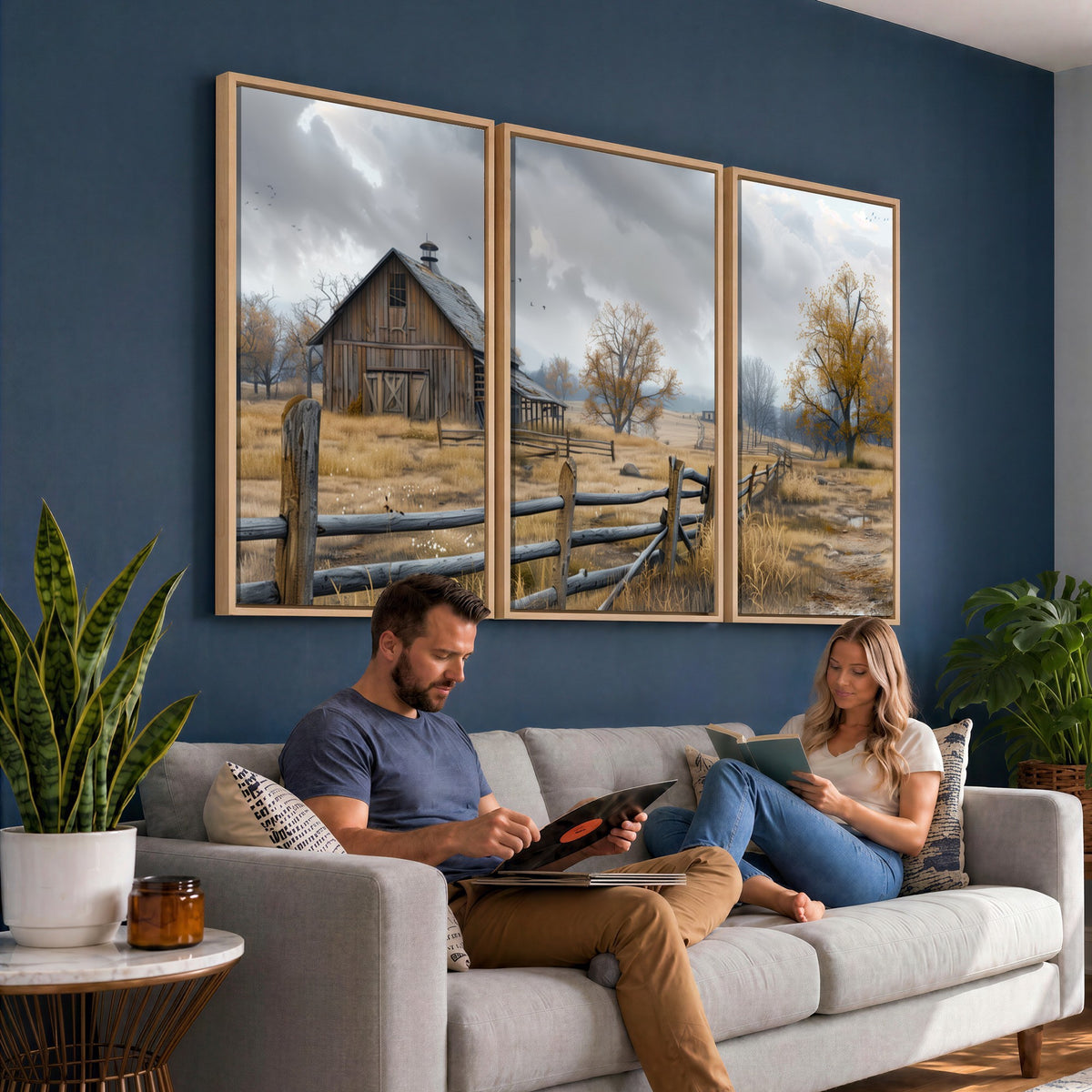 Farm1-MGV-CV-24X16 - Rustic Autumn Farmhouse Wall Art Canvas Print | Serene Countryside with Weathered Barn