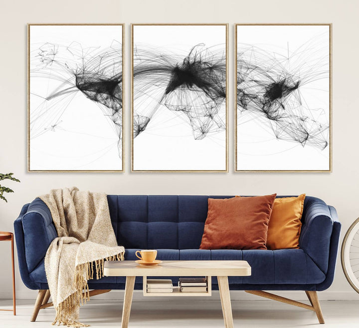 The Flight Routes Air Traffic canvas wall art, framed and ready to hang, is perfect for aviation enthusiasts.